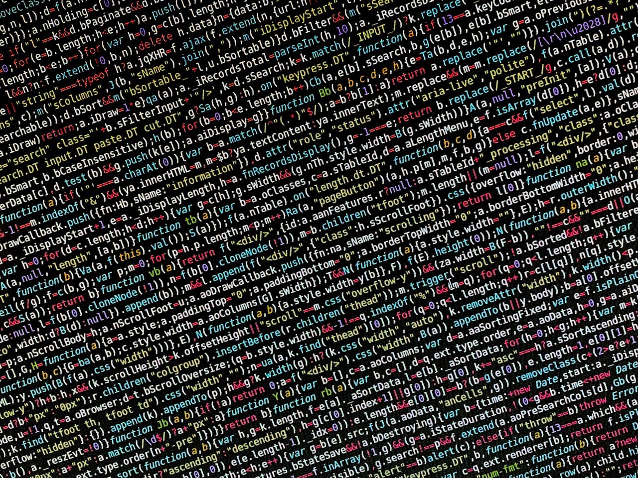 Close-up view of colorful programming code on a screen, ideal for tech and development themes.